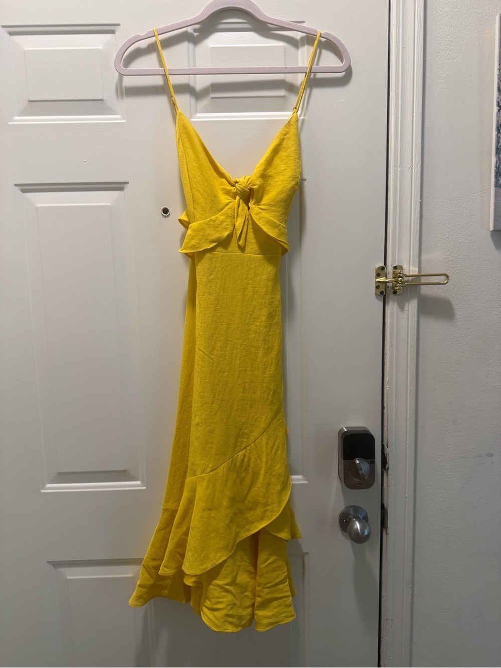 Essue/Vici Yellow Tie-Front Ruffle Midi Dress
